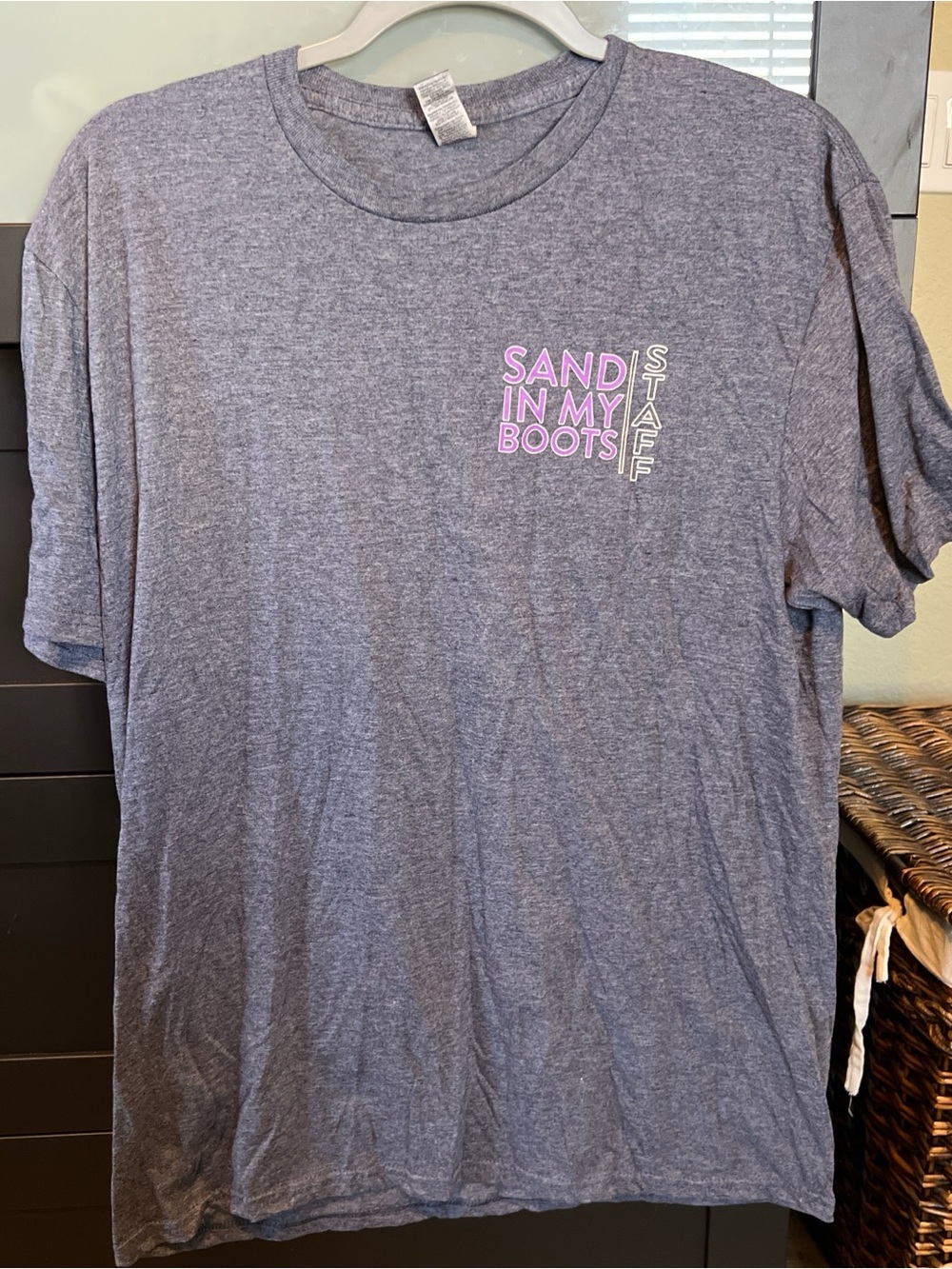 Gildan Heather Gray Tee with Pink & White Chest Text